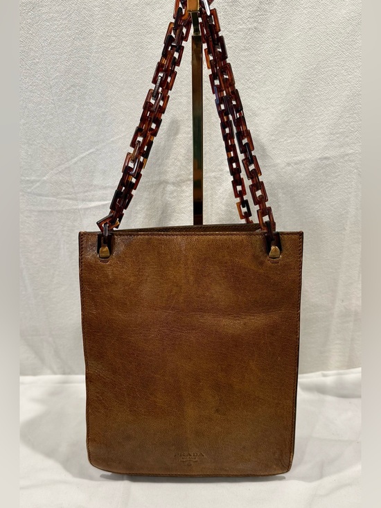 Prada Handbags - Y2K Prada Brown Leather Tote Or ShyBag with Tortoiseshell Chain Straps